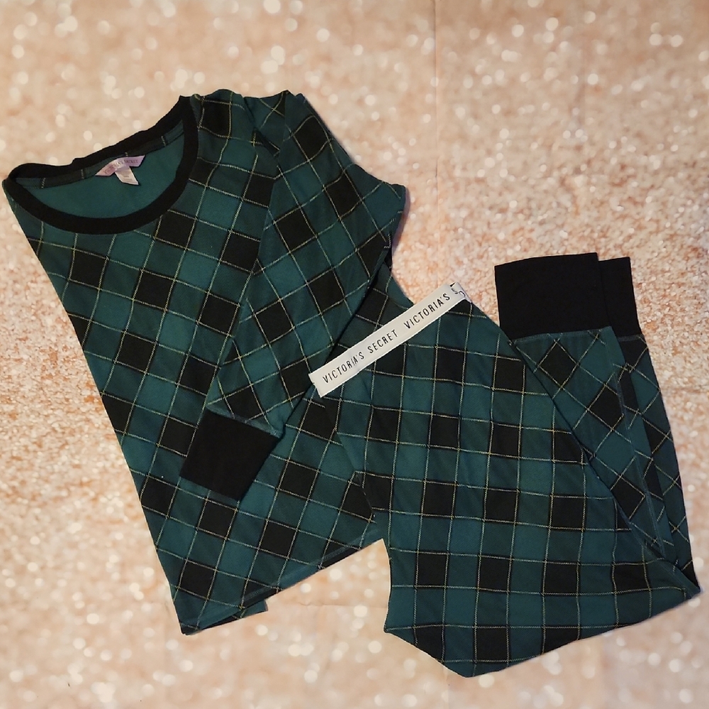 Victoria's Secret Teal and Black Plaid Pajama Set